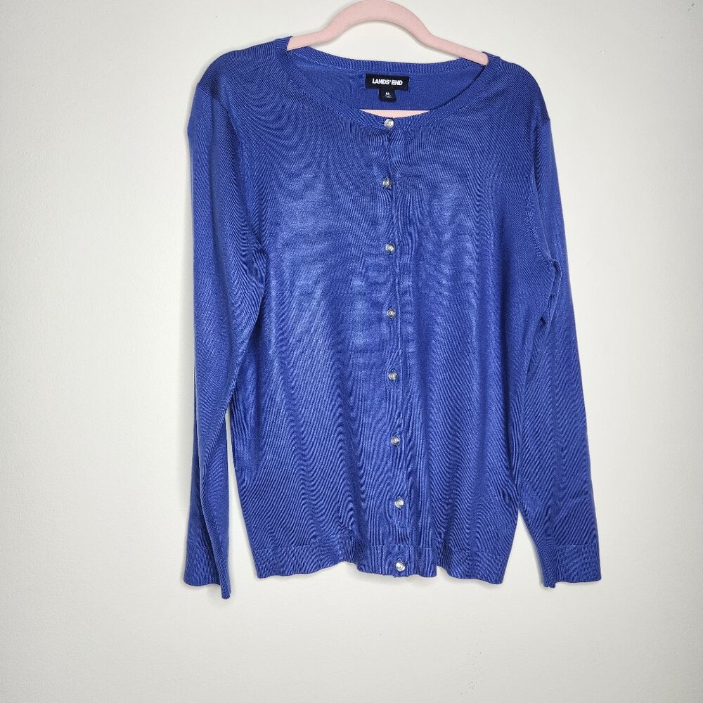 Lands‎ End Royal Blue Crew Button Up Knit Cardigan Size Medium